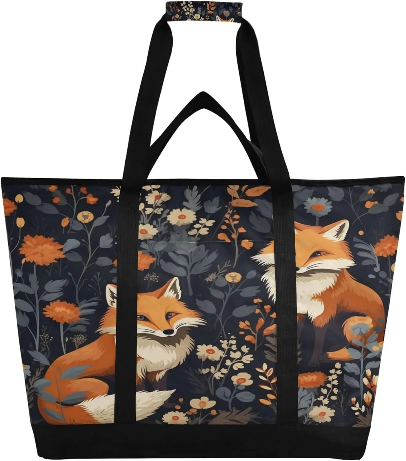 Fox Reusable Insulated Cooler Bag with Ice Pack Compartment - Large 47L Waterproof Thermal Grocery Tote for Picnic Beach Camping Lunch Storage