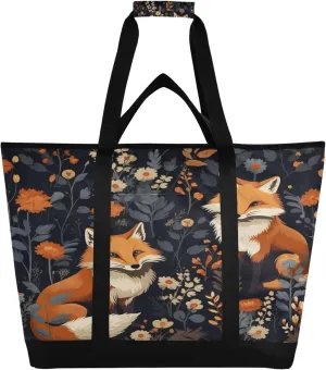 Fox Reusable Insulated Cooler Bag with Ice Pack Compartment - Large 47L Waterproof Thermal Grocery Tote for Picnic Beach Camping Lunch Storage