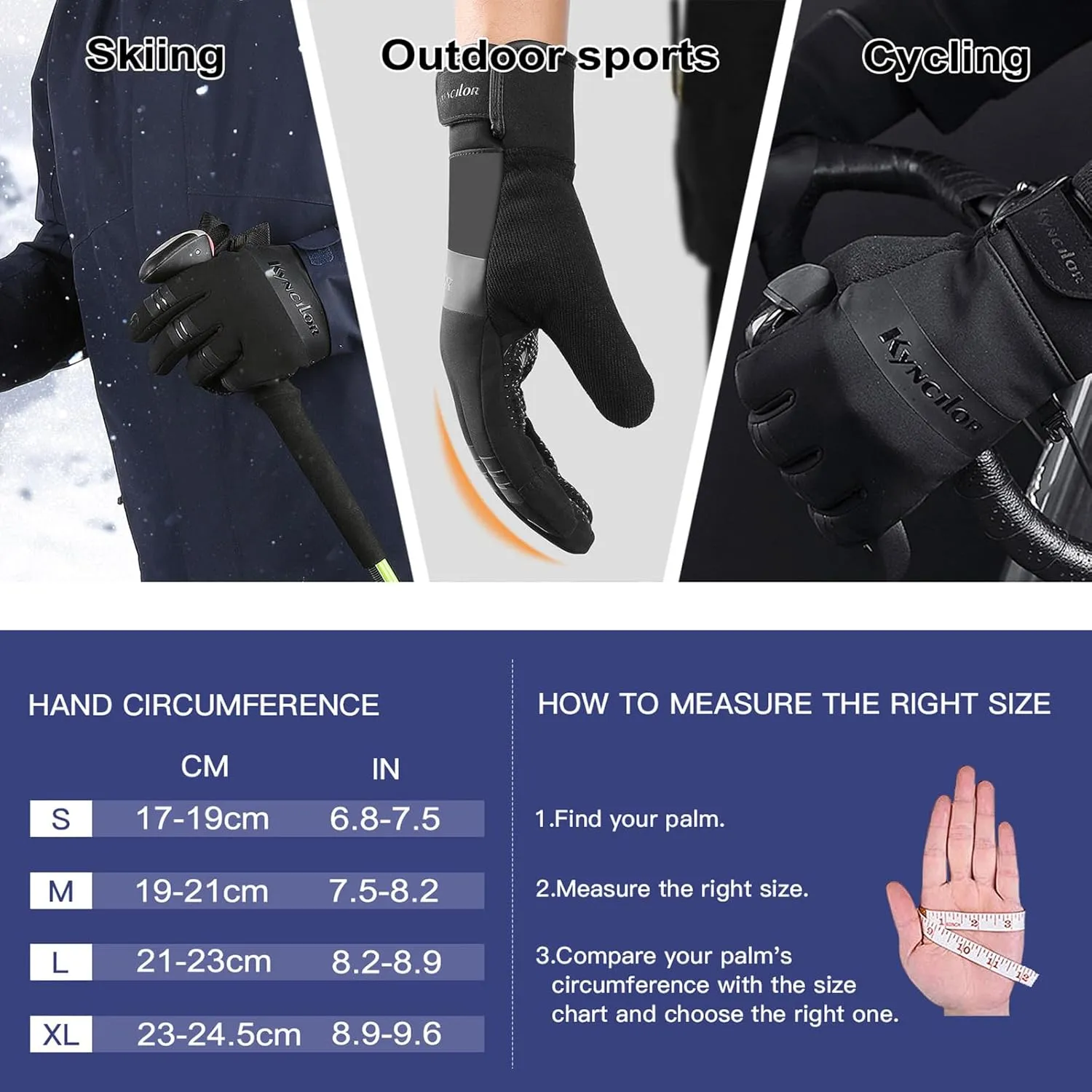 FOXLVDA 10℉ Winter Gloves Men Women, Waterproof Windproof Thermal Touch Screen with Non-Slip Grip and Warm Lining for Cold Weather Cycling, Driving, Hiking, Running, Golf, Ski
