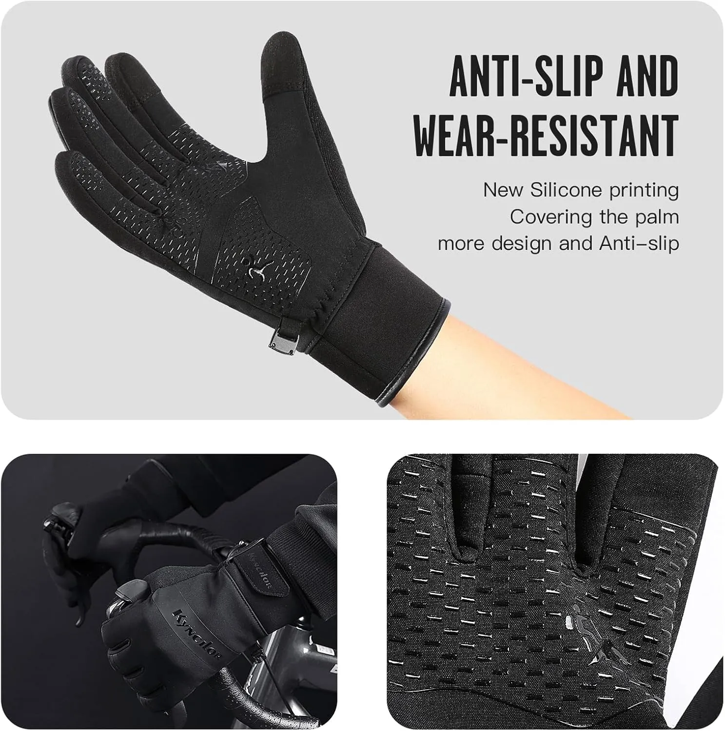 FOXLVDA 10℉ Winter Gloves Men Women, Waterproof Windproof Thermal Touch Screen with Non-Slip Grip and Warm Lining for Cold Weather Cycling, Driving, Hiking, Running, Golf, Ski