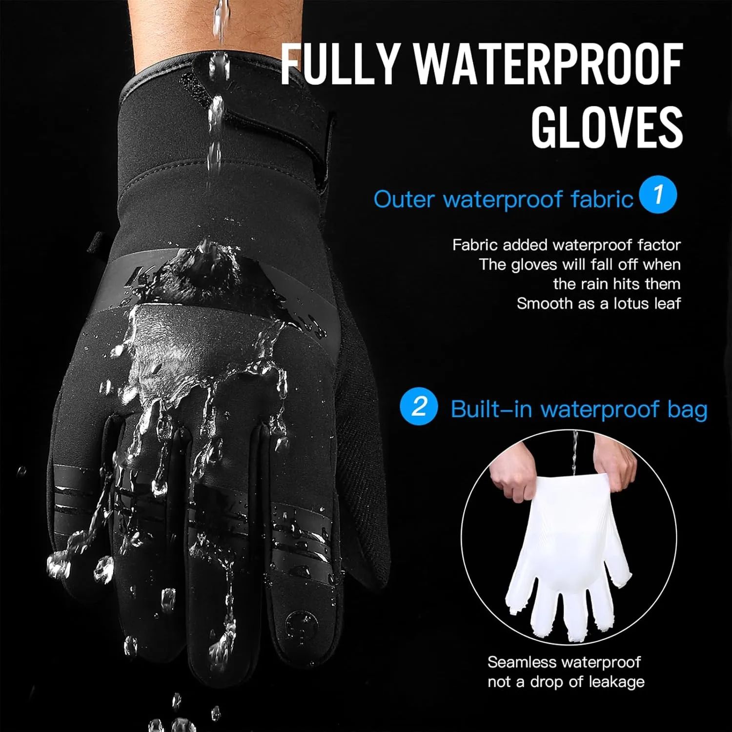FOXLVDA 10℉ Winter Gloves Men Women, Waterproof Windproof Thermal Touch Screen with Non-Slip Grip and Warm Lining for Cold Weather Cycling, Driving, Hiking, Running, Golf, Ski