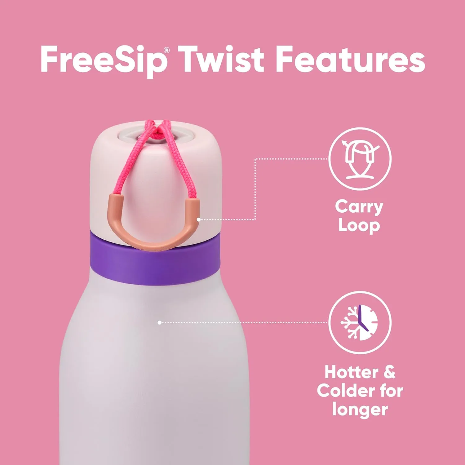 FreeSip Twist Insulated Stainless Steel Water Bottle with Straw for Sports and Travel, BPA-Free, 18-oz, Pink/Purple (Dreamy Field)