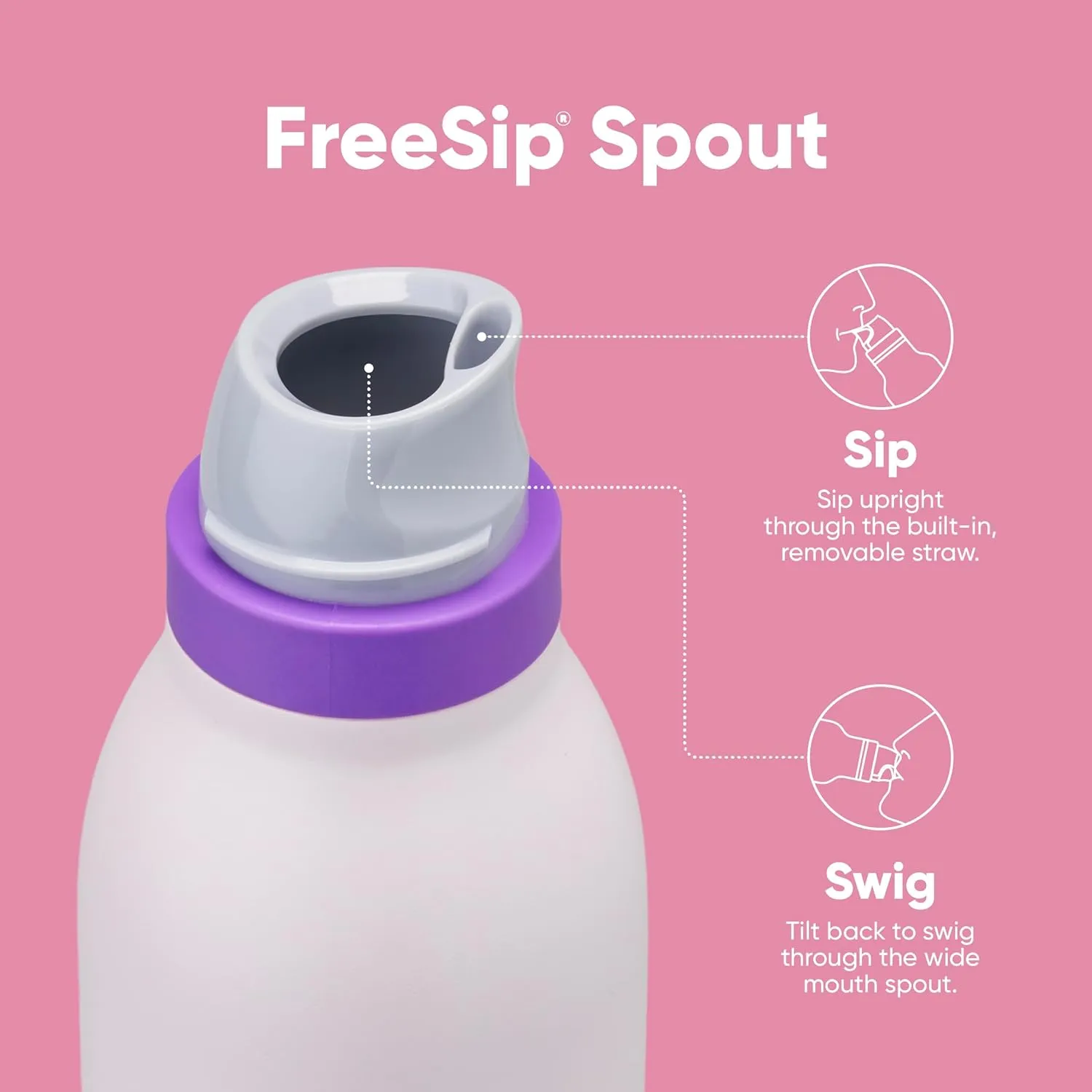 FreeSip Twist Insulated Stainless Steel Water Bottle with Straw for Sports and Travel, BPA-Free, 18-oz, Pink/Purple (Dreamy Field)