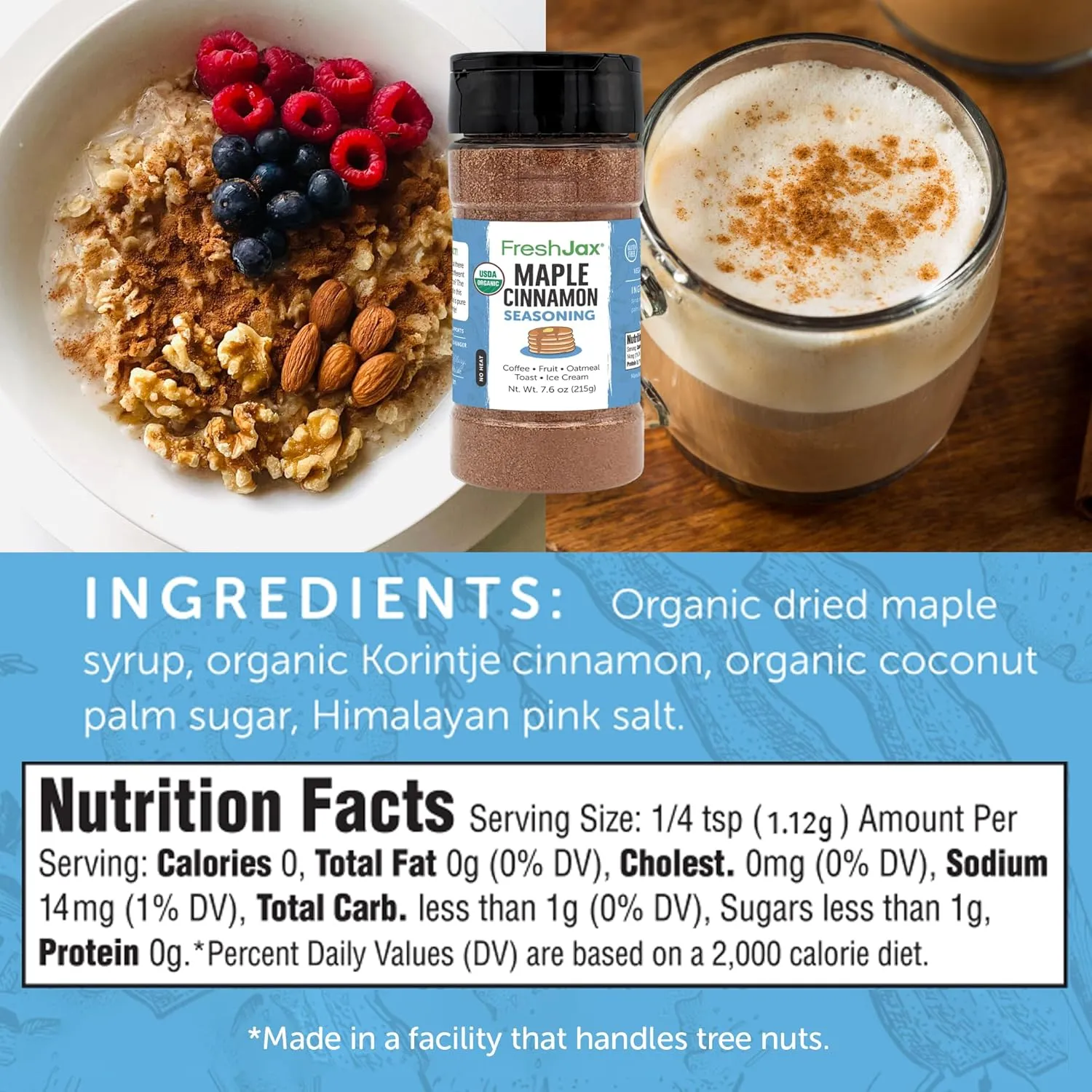 FreshJax Organic Maple Cinnamon Topping (7.6 oz) – Sweet Maple Spice for Coffee, Popcorn & Baking, Gourmet Seasoning