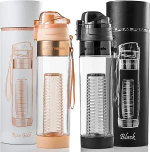 Fruit Infuser Water Bottle – 24 oz – Tritan Plastic - Unique Stylish Design – Fruit Infused Water recipes eBook & Insulating sleeve – Beautiful Gift Box