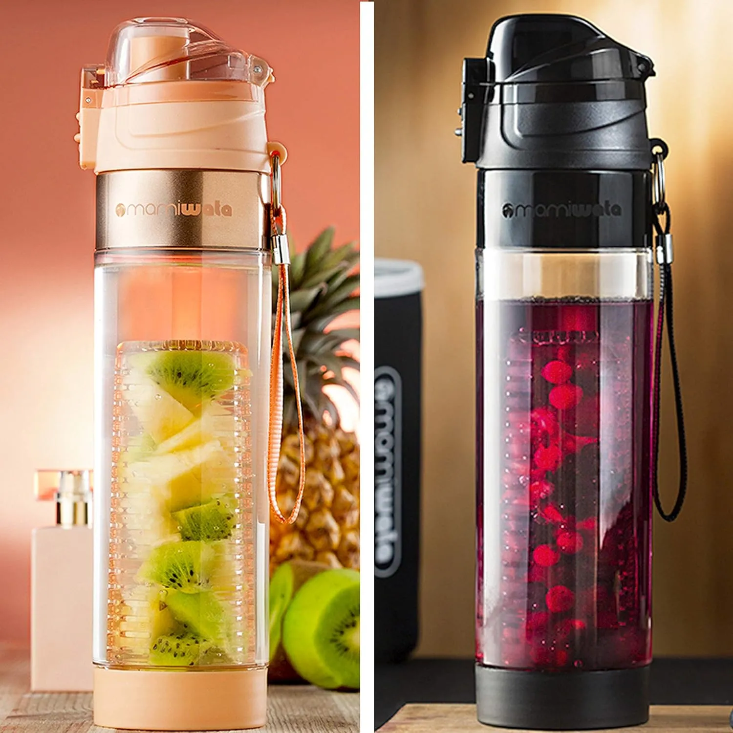 Fruit Infuser Water Bottle – 24 oz – Tritan Plastic - Unique Stylish Design – Fruit Infused Water recipes eBook & Insulating sleeve – Beautiful Gift Box