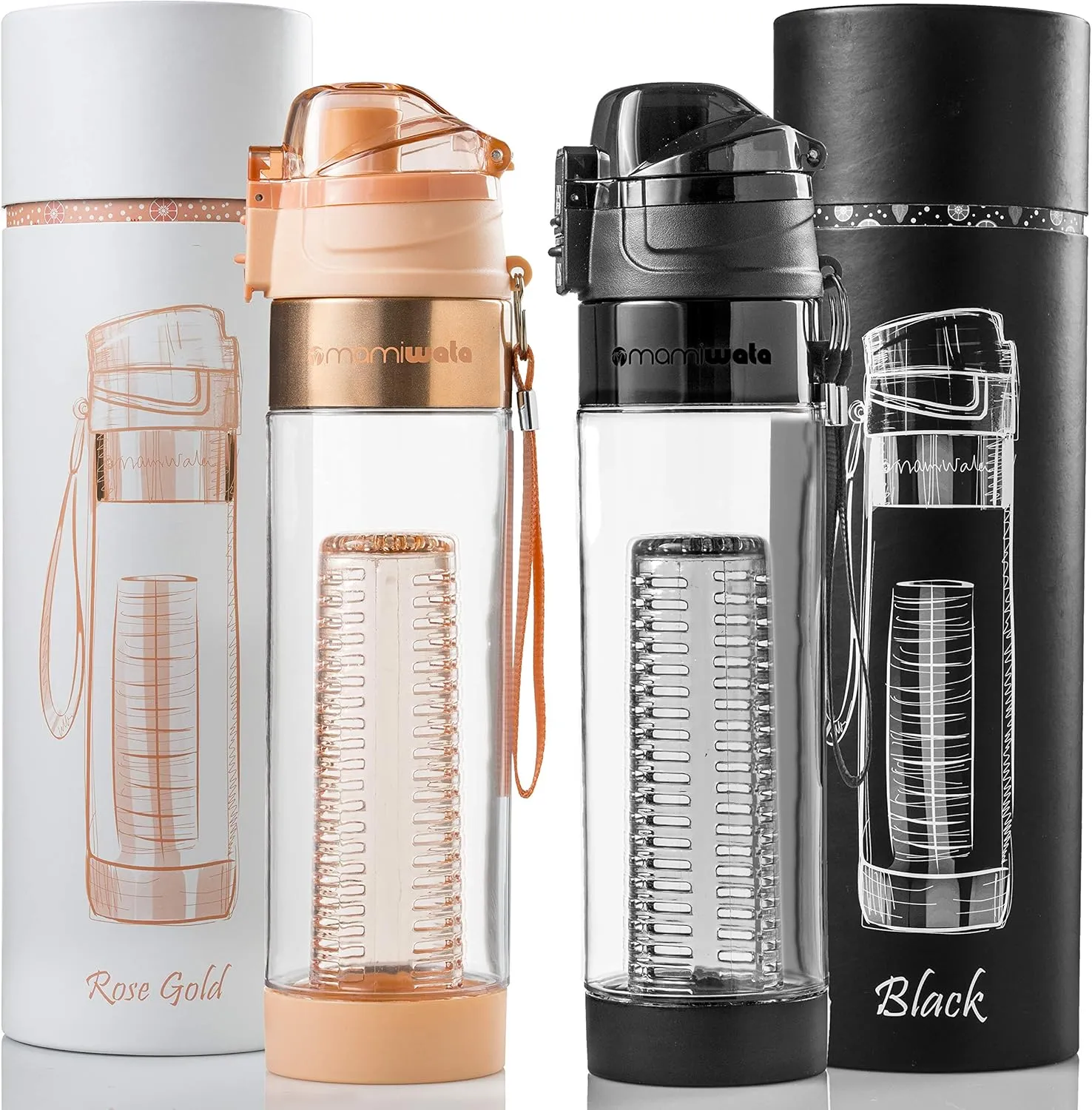 Fruit Infuser Water Bottle – 24 oz – Tritan Plastic - Unique Stylish Design – Fruit Infused Water recipes eBook & Insulating sleeve – Beautiful Gift Box