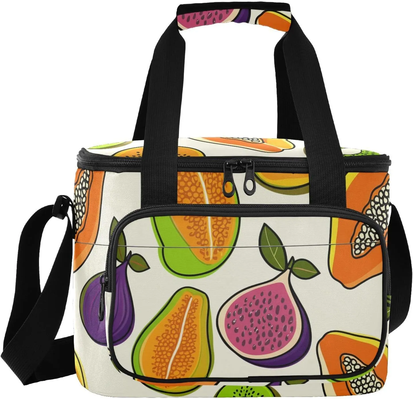 Fruits Beige Insulated Cooler Bag for Women Men Leakproof 24 Can Camping Cooler Totes for Beach Hiking Everyday Use