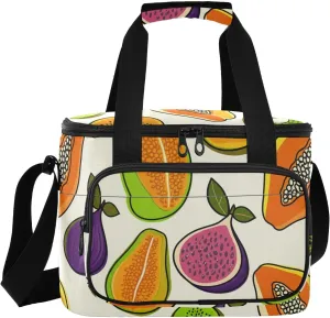 Fruits Beige Insulated Cooler Bag for Women Men Leakproof 24 Can Camping Cooler Totes for Beach Hiking Everyday Use