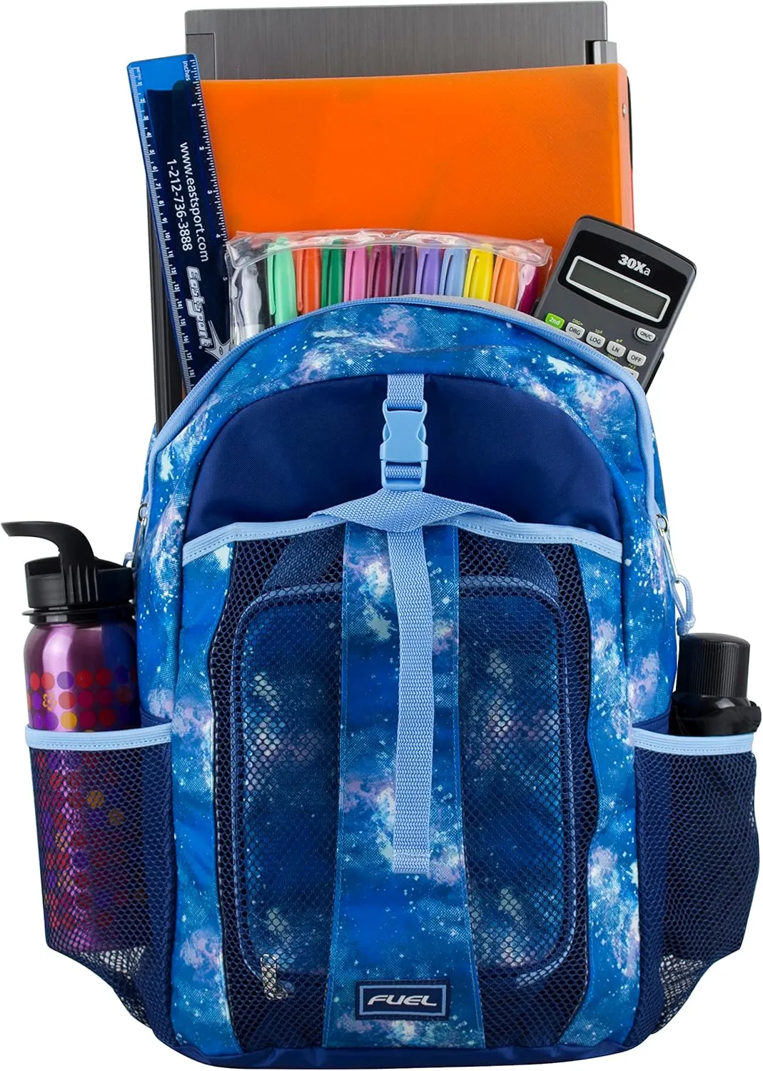 FUEL Lunch Backpack Set Teens Student Water Resistant Dome Bookbag Bag Soft Reusable Insulated Cooler Lunch Box Thermal Travel Office Lunch Bag, Light Blue Galaxy