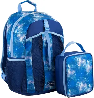 FUEL Lunch Backpack Set Teens Student Water Resistant Dome Bookbag Bag Soft Reusable Insulated Cooler Lunch Box Thermal Travel Office Lunch Bag, Light Blue Galaxy