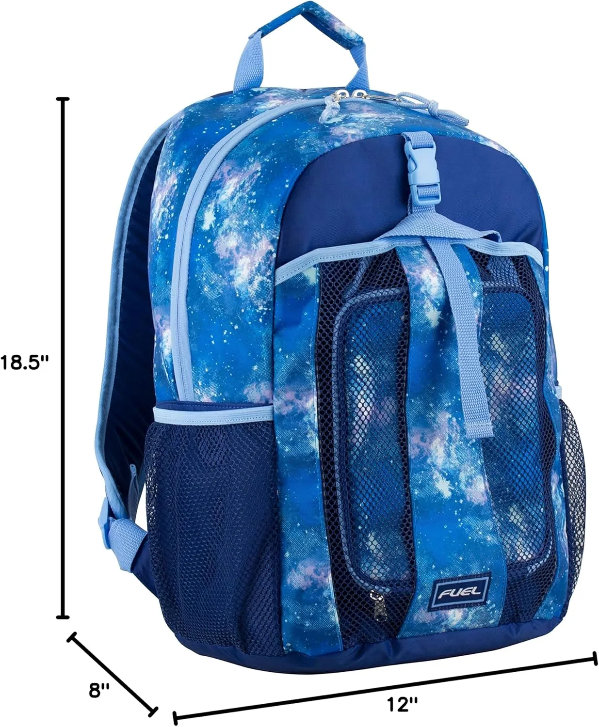FUEL Lunch Backpack Set Teens Student Water Resistant Dome Bookbag Bag Soft Reusable Insulated Cooler Lunch Box Thermal Travel Office Lunch Bag, Light Blue Galaxy