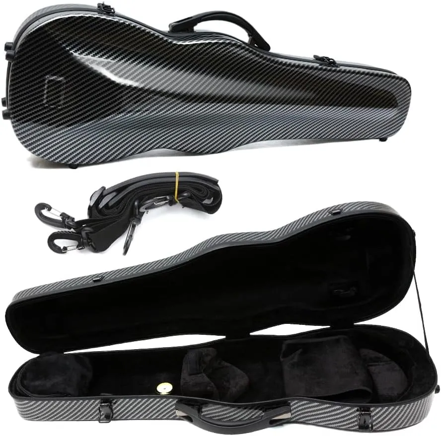 Full Size Carbon Fiber Violin Case with Reinforced Carry Handle and Back Straps (Black)