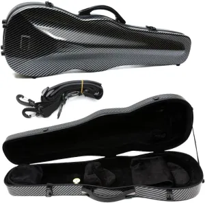 Full Size Carbon Fiber Violin Case with Reinforced Carry Handle and Back Straps (Black)