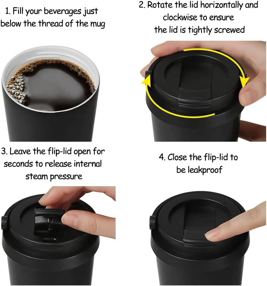 Funkrin Insulated Coffee Mug with Ceramic Coating, 16oz Iced Coffee Tumbler Cup with Flip Lid and Handle, Double Wall Vacuum Leak-Proof Thermos Mug for Travel Office School Party Camping