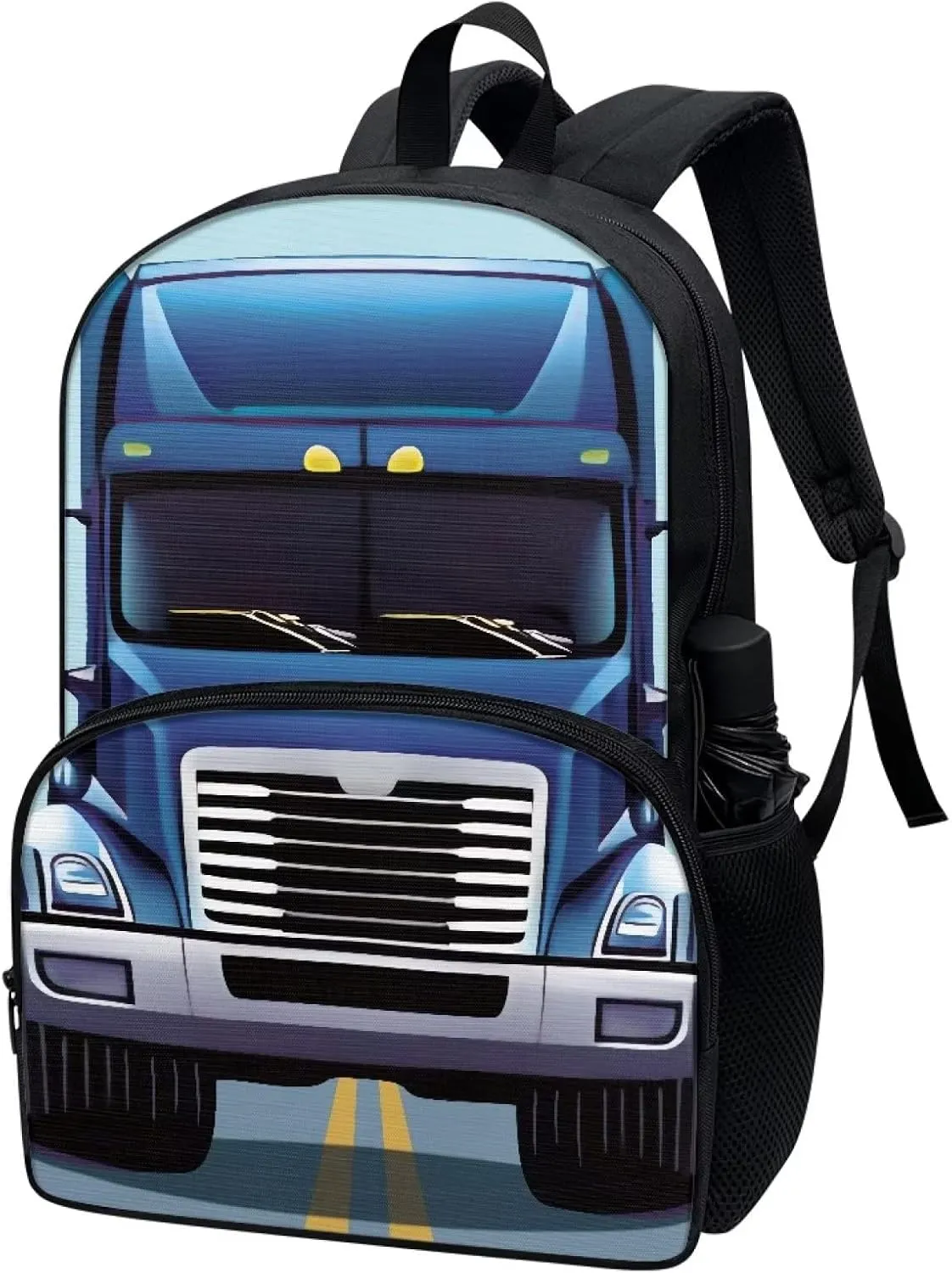 Funny Car Truck Print Backpacks for Boys Girls Durable Soft Padded Back Lightweight School Bookbag Kids Student Campus Travel Large Capacity 17 Inch Cute Backpack with Front Pocket