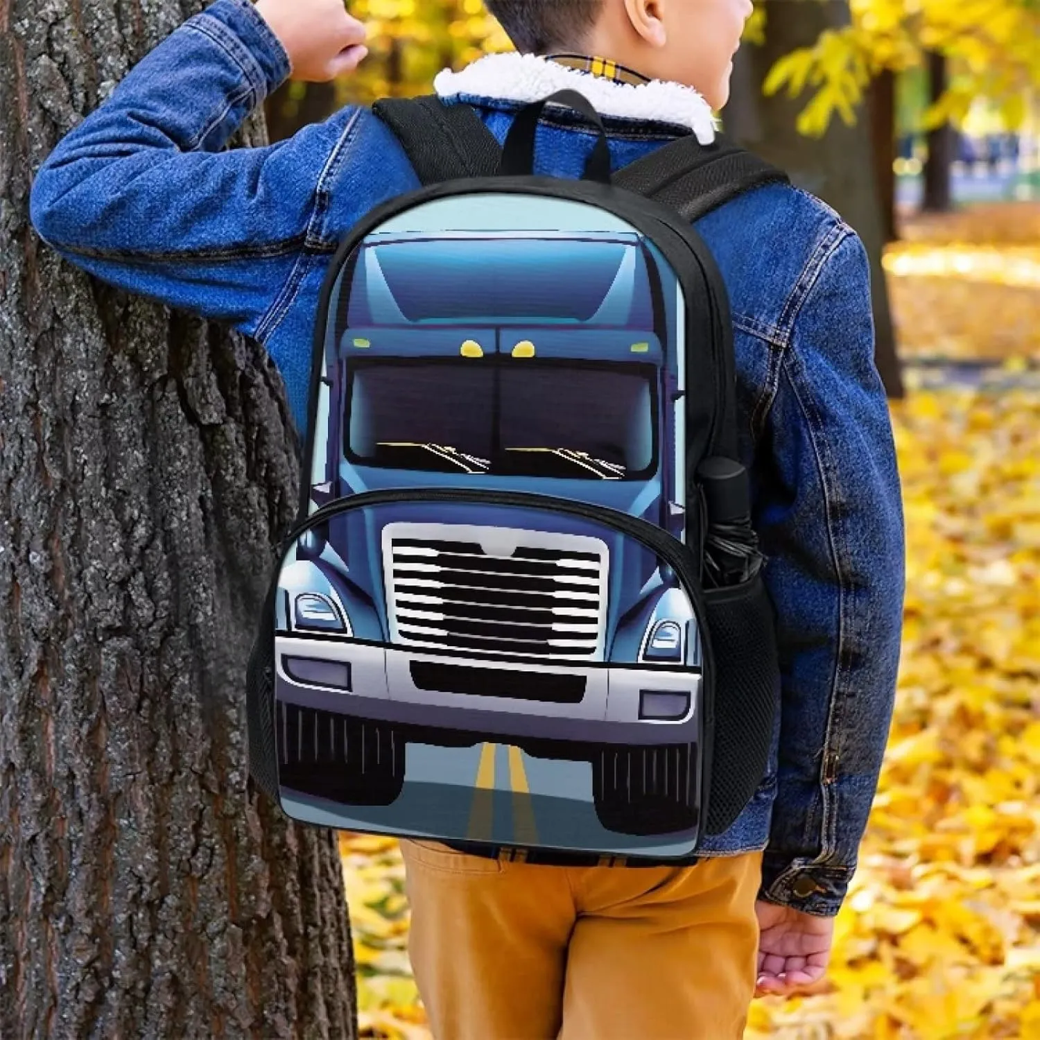 Funny Car Truck Print Backpacks for Boys Girls Durable Soft Padded Back Lightweight School Bookbag Kids Student Campus Travel Large Capacity 17 Inch Cute Backpack with Front Pocket
