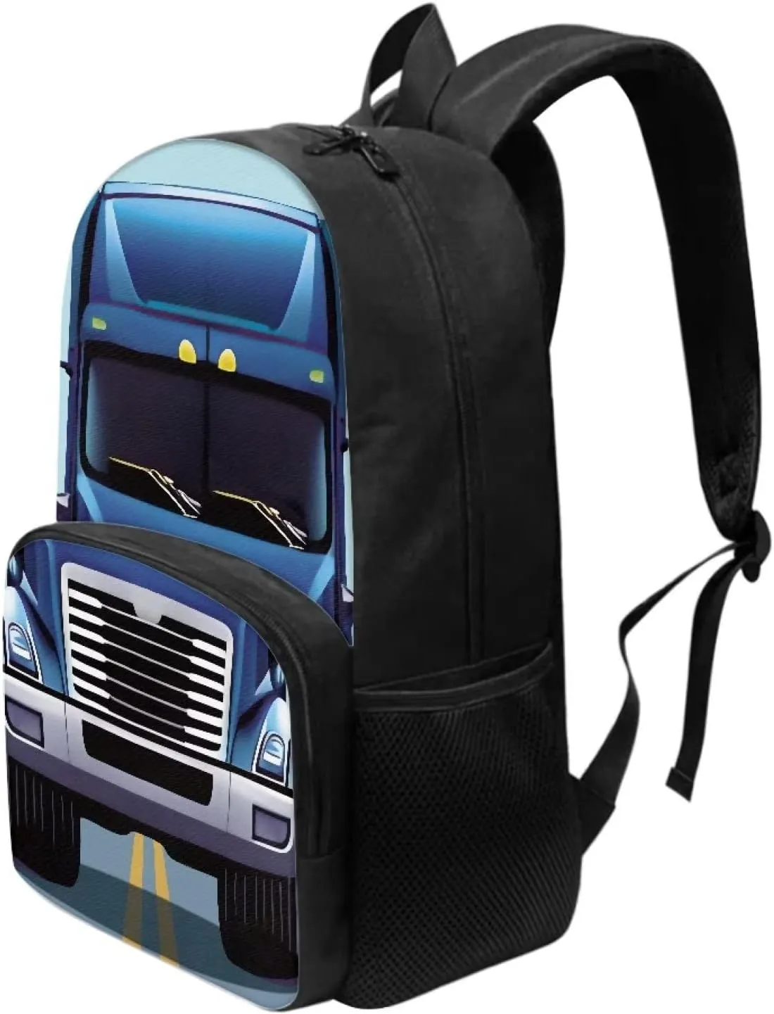 Funny Car Truck Print Backpacks for Boys Girls Durable Soft Padded Back Lightweight School Bookbag Kids Student Campus Travel Large Capacity 17 Inch Cute Backpack with Front Pocket