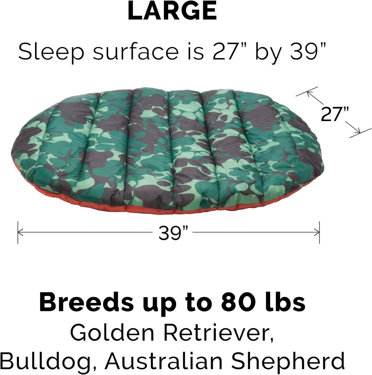 Furhaven Outdoor Travel Dog Bed for Large/Medium Dogs w/ Carry Bag, Washable & Foldable, Great for Crates & Kennels - Trail Pup Travel Pillow Mat w/ Stuff Sack Bag - Paprika/Camo-Paw, Large