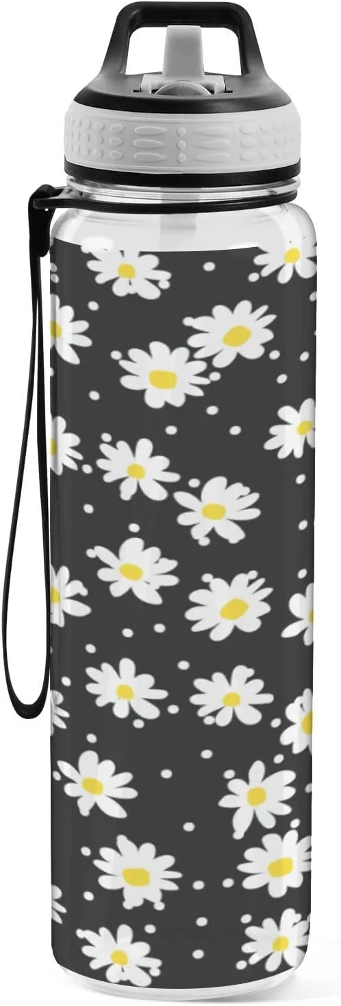 Fustylead Little Daisy 32 oz BPA-Free Water Bottle with Straw, Leak-Proof Sport Bottle for Fitness, Gym, Camping, Outdoor Sports