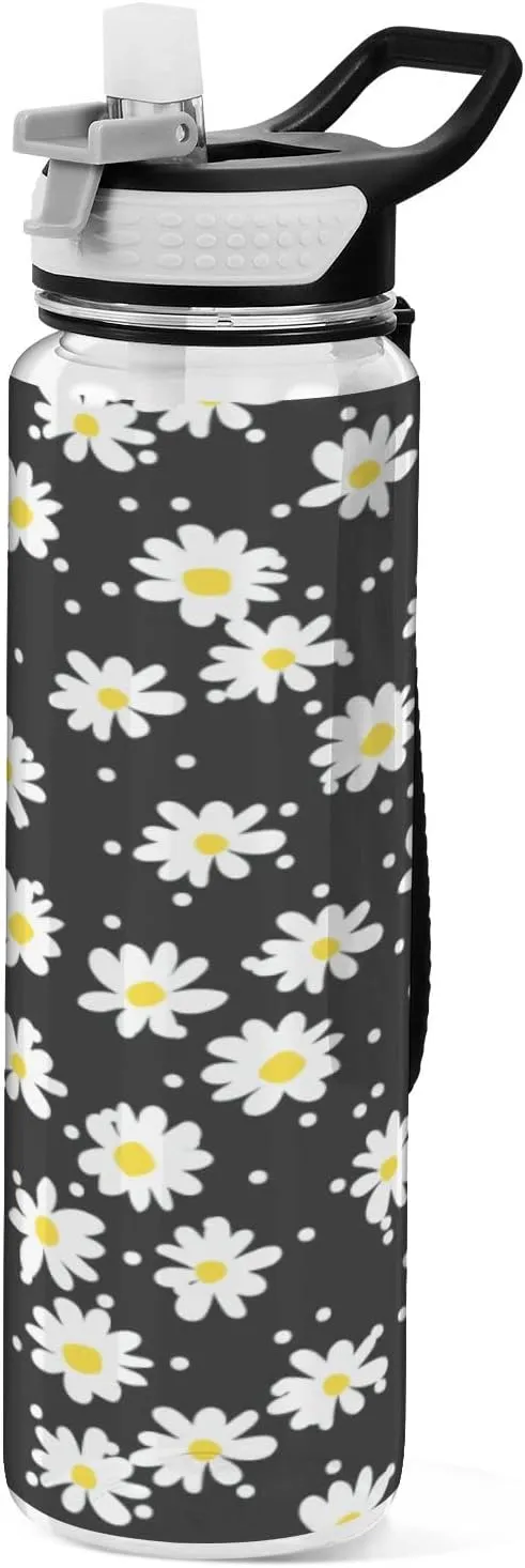 Fustylead Little Daisy 32 oz BPA-Free Water Bottle with Straw, Leak-Proof Sport Bottle for Fitness, Gym, Camping, Outdoor Sports
