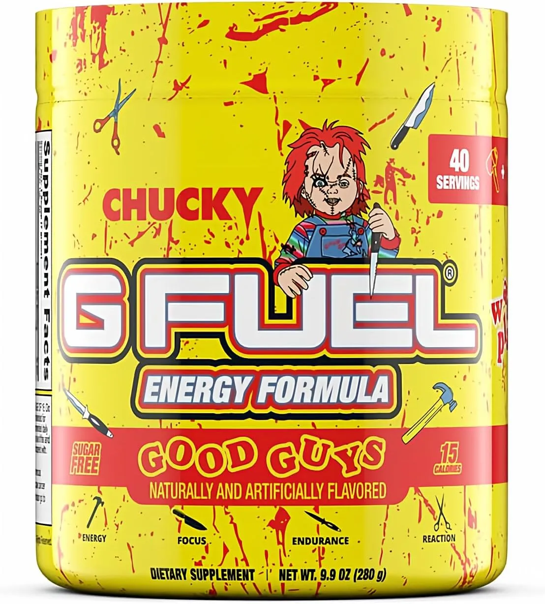 G Fuel Chucky Good Guys Energy Drink Powder, Pre Workout Caffeine Mix for Gaming, Sugar Free Focus Amino, Vitamin   Antioxidants, 9.9oz (Tropical Blood Orange, 40 Servings)