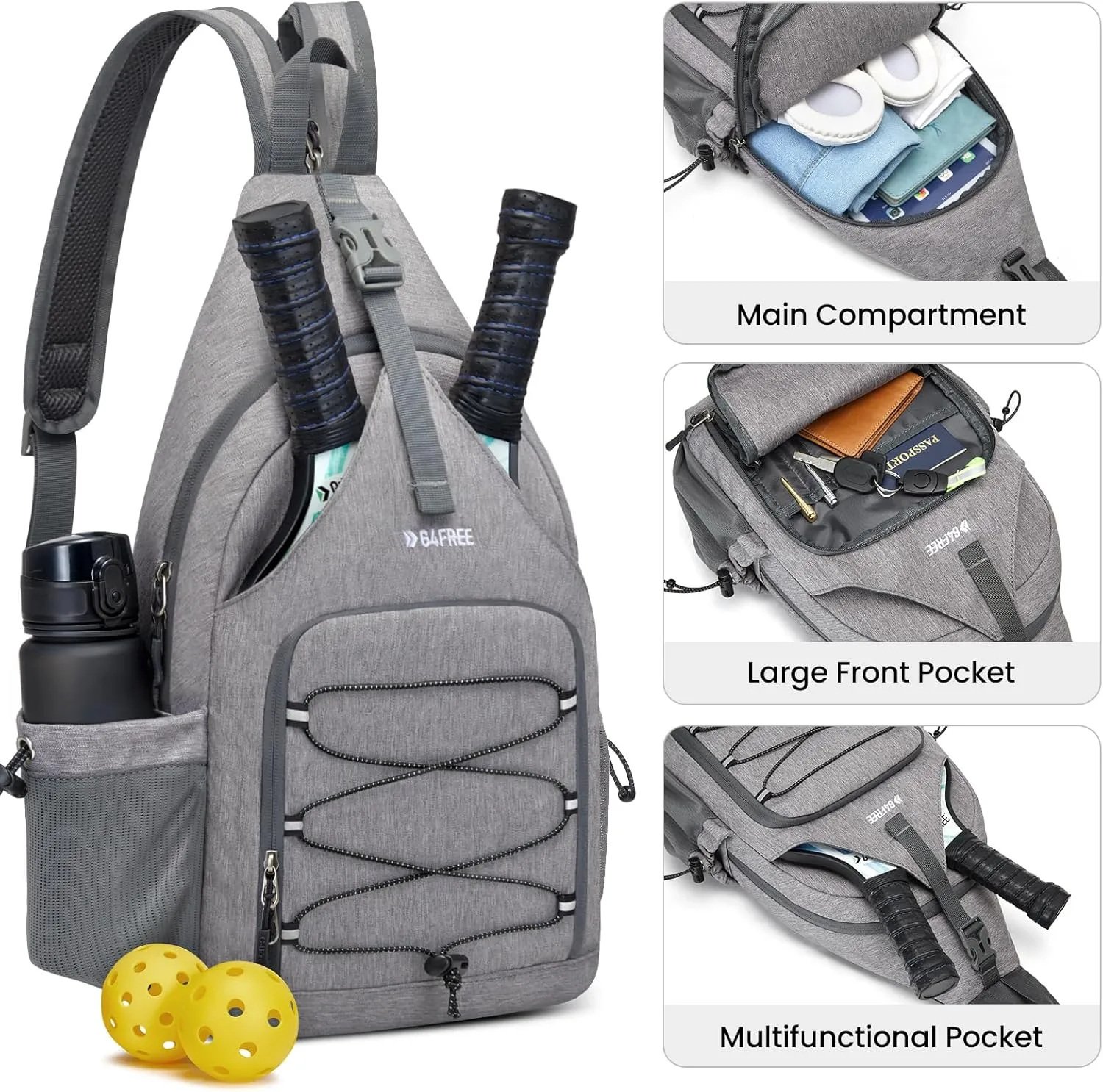 G4Free Pickleball Backpack, Men's & Women's Adjustable Crossbody Sling Bag, Lightweight Paddle Bag