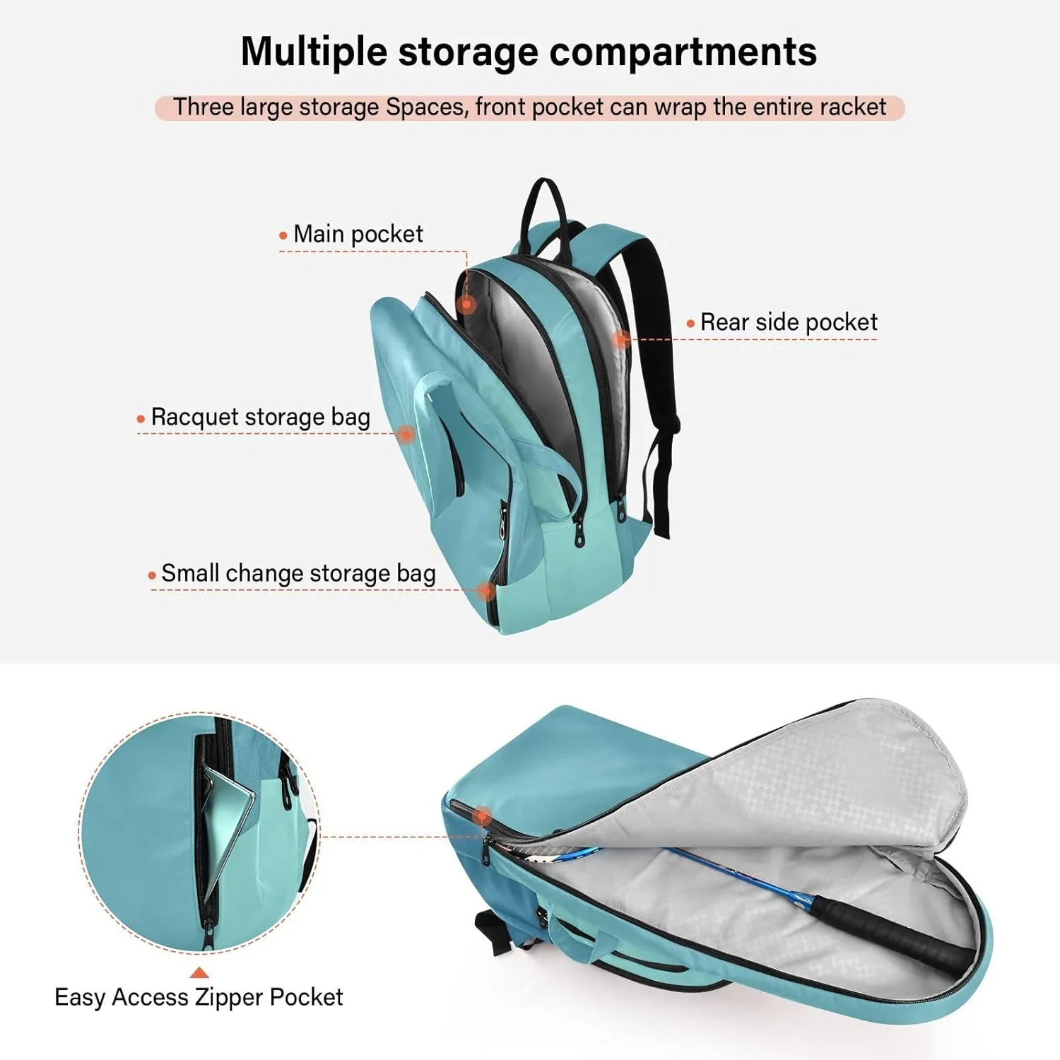 GAIGEO Black White Gradient Tennis Racket Backpack, Large Space Tennis Backpack for Men, Durable Polyester, Printing Design