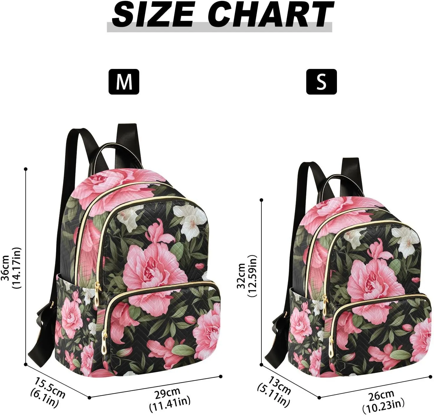 GAIGEO Floral with Pink Flowers on Black Women Fashion Backpacks, Ladies Small Backpack, Travel Backpack for Women, S