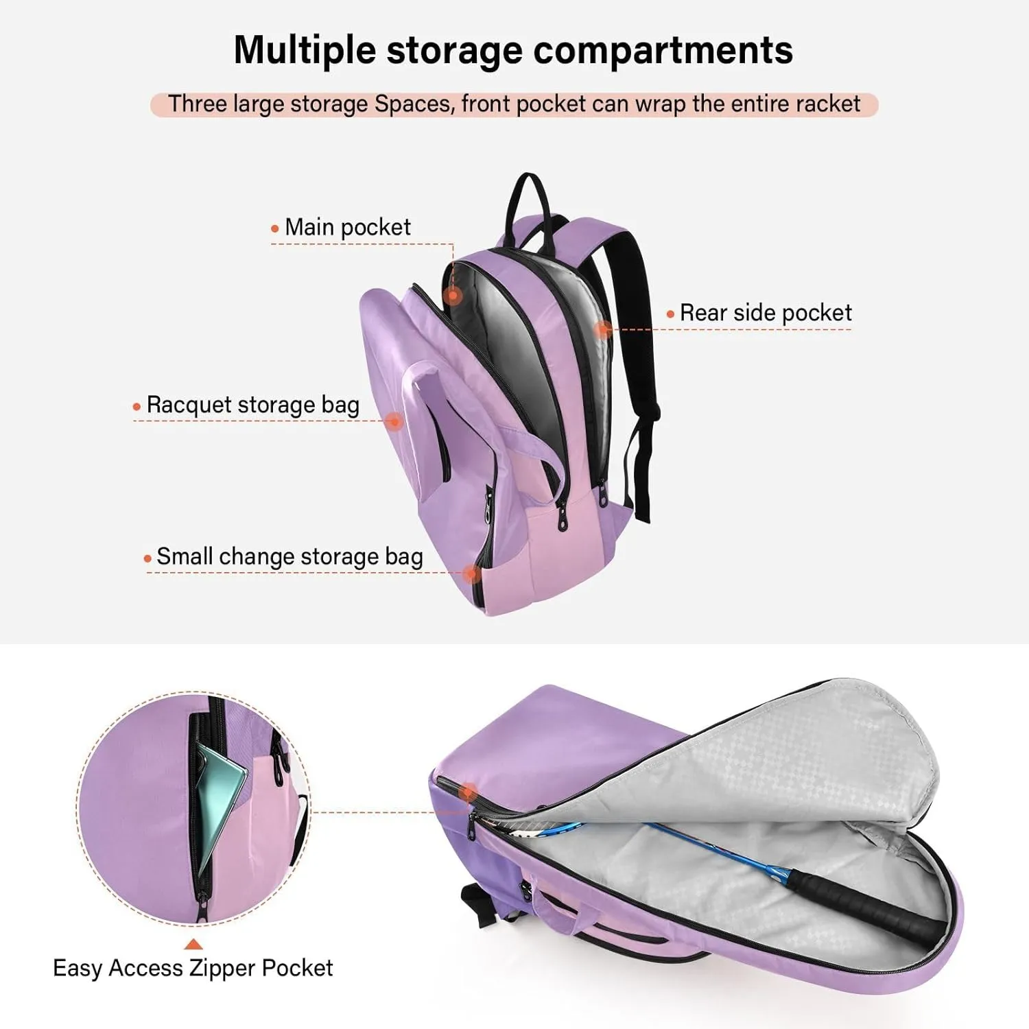 GAIGEO Pink Green Gradient Pickleball Bag, Large Space Pickleball Bags for Women, Durable Polyester, Printing Design