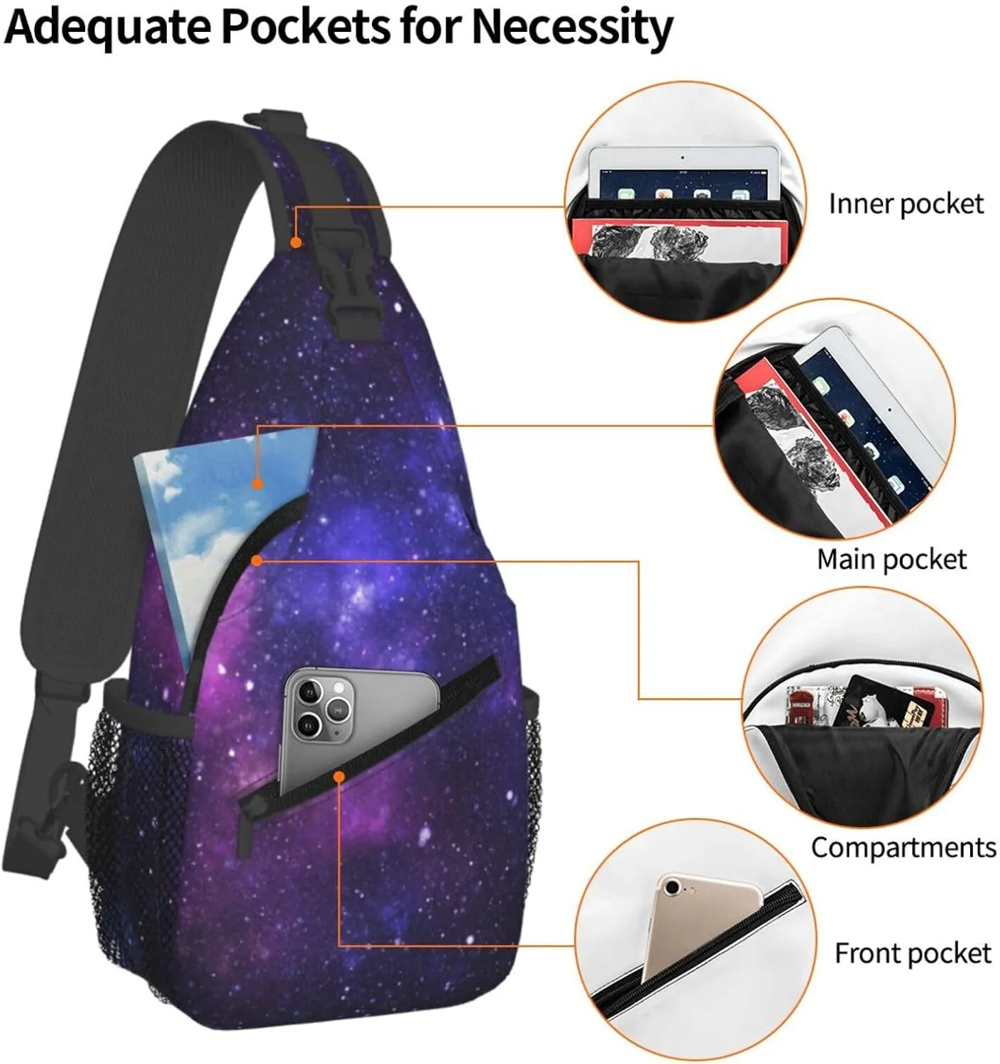 Galaxy Crossbody Sling Bags for Women Men Abstract Blue Nebula Beautiful Night Sky Outer Space Background Travel Sling Backpack Casual Shoulder Bag Universe Theme Gym Sports Hiking Daypack