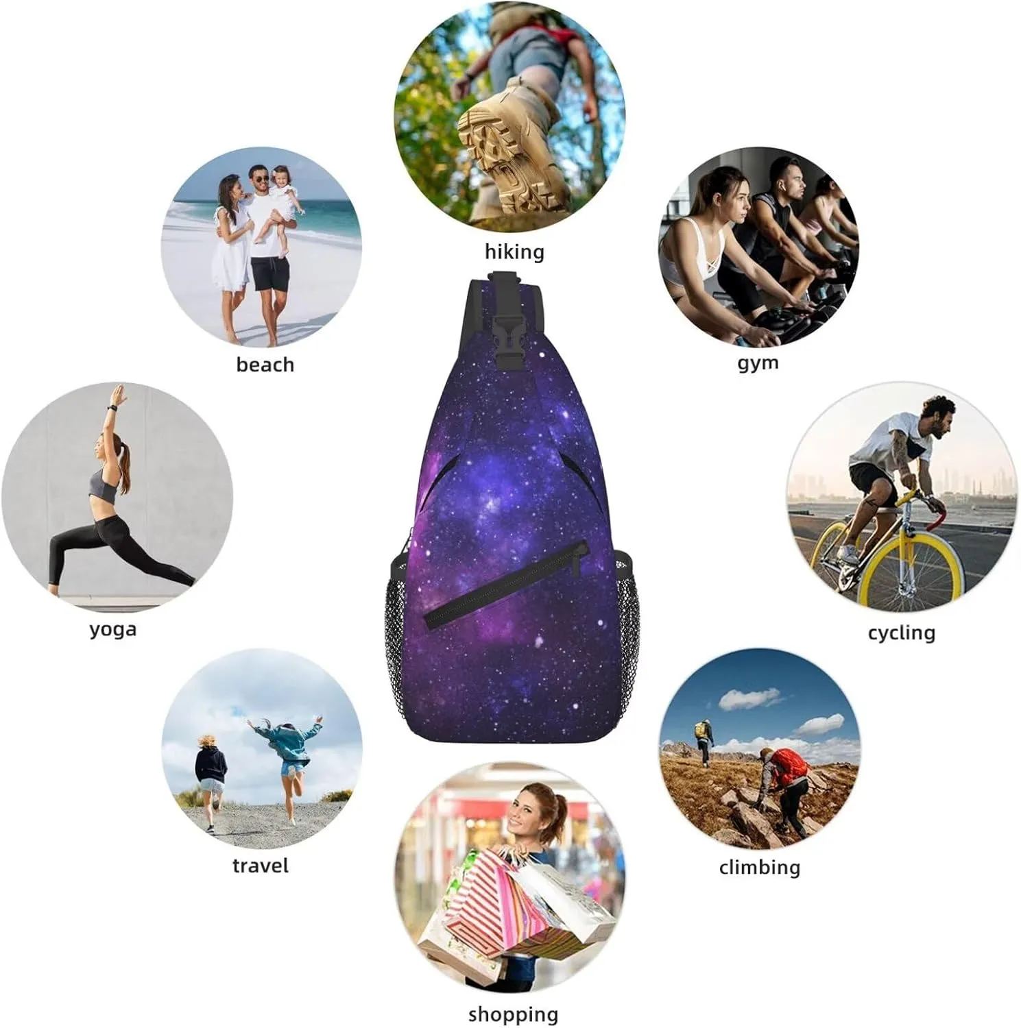 Galaxy Crossbody Sling Bags for Women Men Abstract Blue Nebula Beautiful Night Sky Outer Space Background Travel Sling Backpack Casual Shoulder Bag Universe Theme Gym Sports Hiking Daypack