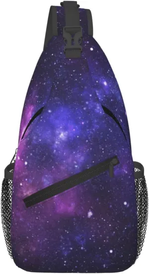 Galaxy Crossbody Sling Bags for Women Men Abstract Blue Nebula Beautiful Night Sky Outer Space Background Travel Sling Backpack Casual Shoulder Bag Universe Theme Gym Sports Hiking Daypack