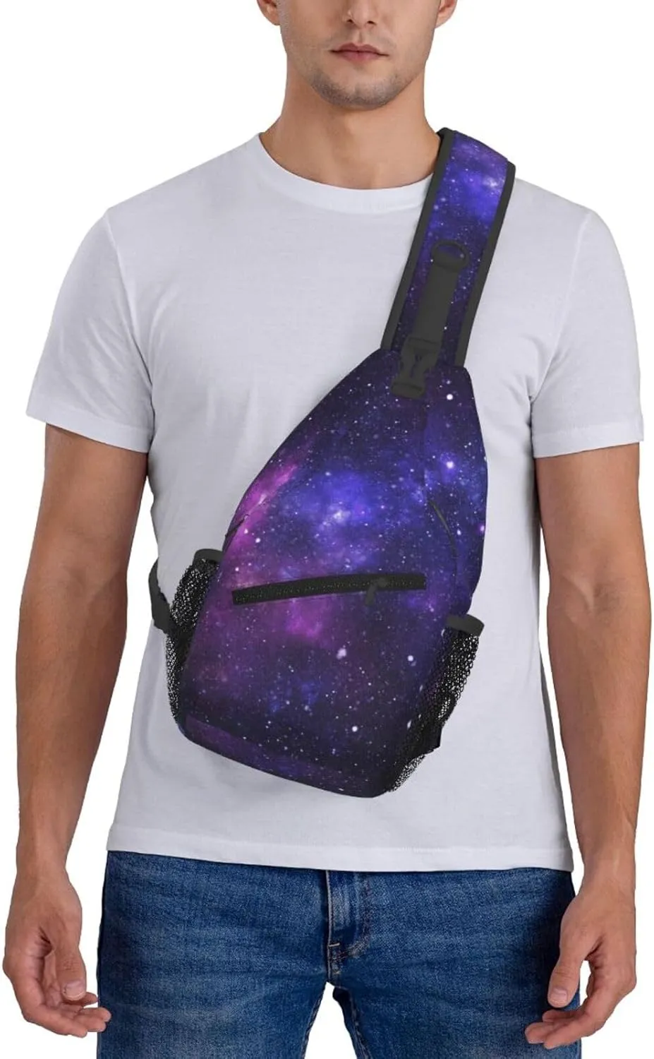 Galaxy Crossbody Sling Bags for Women Men Abstract Blue Nebula Beautiful Night Sky Outer Space Background Travel Sling Backpack Casual Shoulder Bag Universe Theme Gym Sports Hiking Daypack