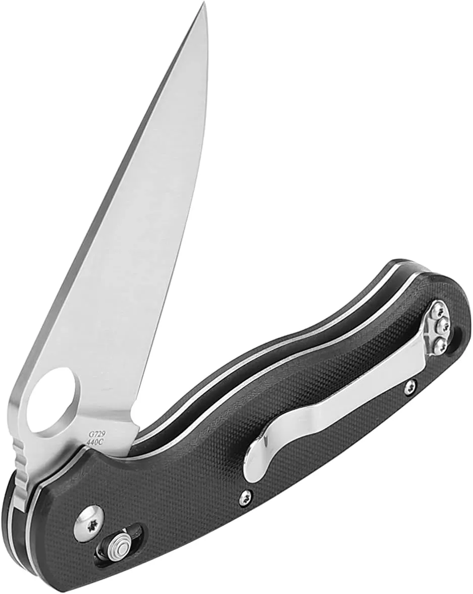 Ganzo G729-BK Folding Pocket Knife, 440C Stainless Steel Blade, Ergonomic G10 Non-Slip Handle with Clip, Hunting, Fishing, Camping, Folder, Axis Lock, Outdoor EDC Knife (Black)