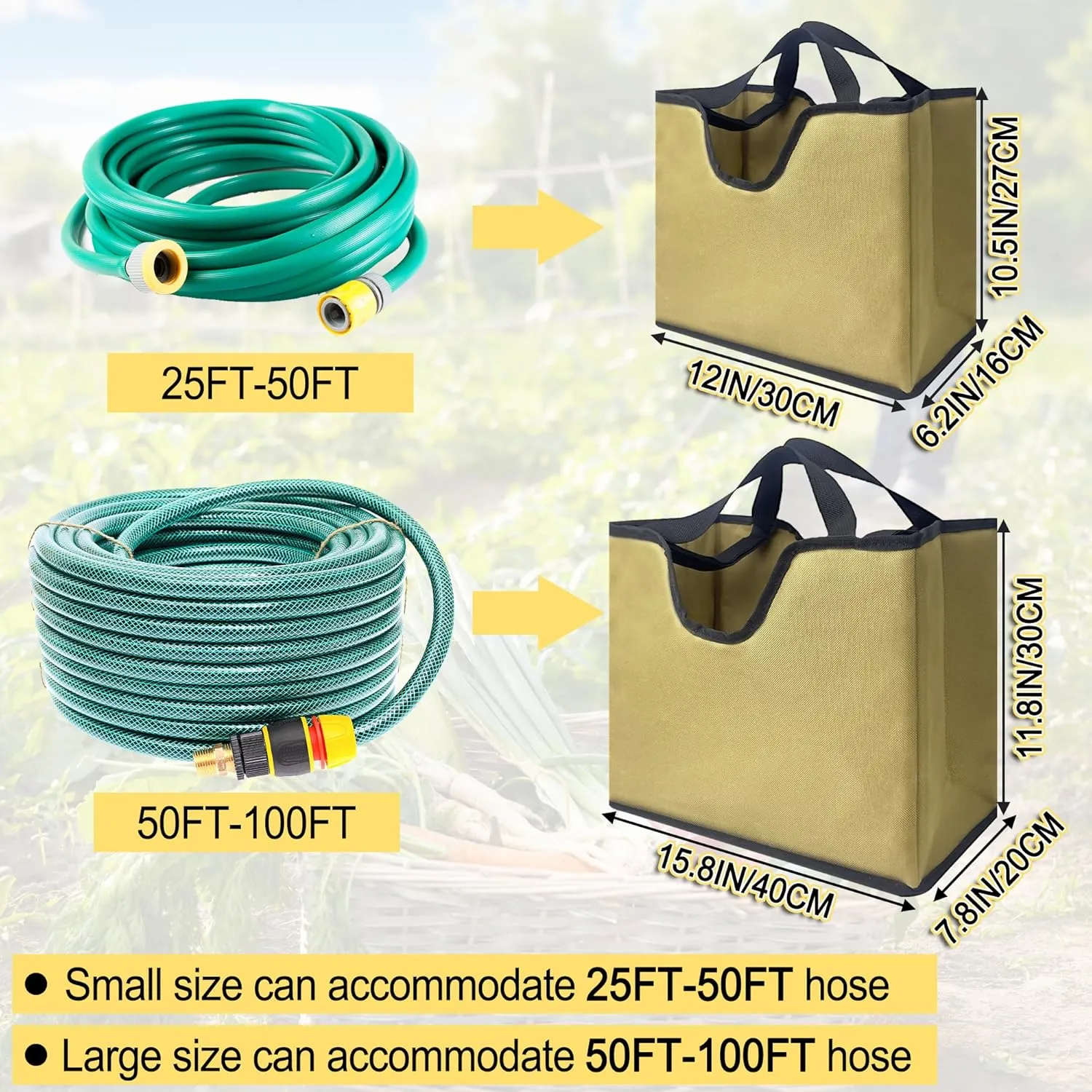 Garden Hose Storage Bag, Portable Expandable Hose Holder for 50-100ft Tube, Lightweight Garden Hose Bag with Drain Hole & Handle for Protect and Organize