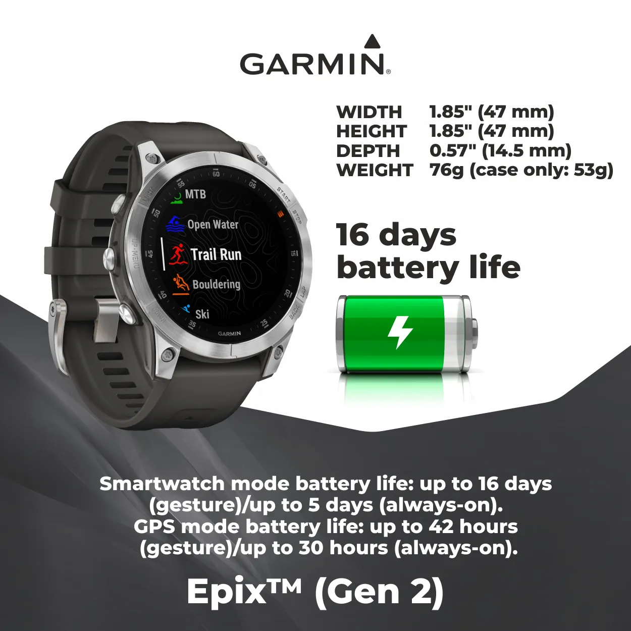 Garmin EPIX (Gen 2) Premium Active Smartwatch with AMOLED display with Wearable4U Power Bank Bundle