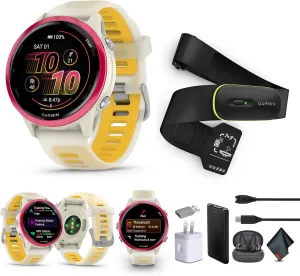 Garmin Forerunner 570 Running Smartwatch, 42MM WiFi, GPS Fitness Smart Watch for Men and Women, Raspberry Aluminum with Translucent Bone/Mango Band​   Access 600 Fitness Monitor, M-XL​   More