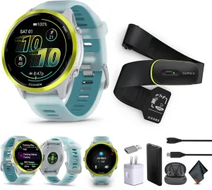 Garmin Forerunner 570 Running Smartwatch, 47MM WiFi, GPS Fitness Watch for Men and Women, Amp Yellow Aluminum with Translucent Whitestone/Turquoise Band​   Access 600 Fitness Monitor, M-XL​   More