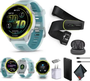 Garmin Forerunner 570 Running Smartwatch, 47MM WiFi, GPS Fitness Watch for Men and Women, Amp Yellow Aluminum with Translucent Whitestone/Turquoise Band​   Access 600 Fitness Monitor, XS-S​​   More