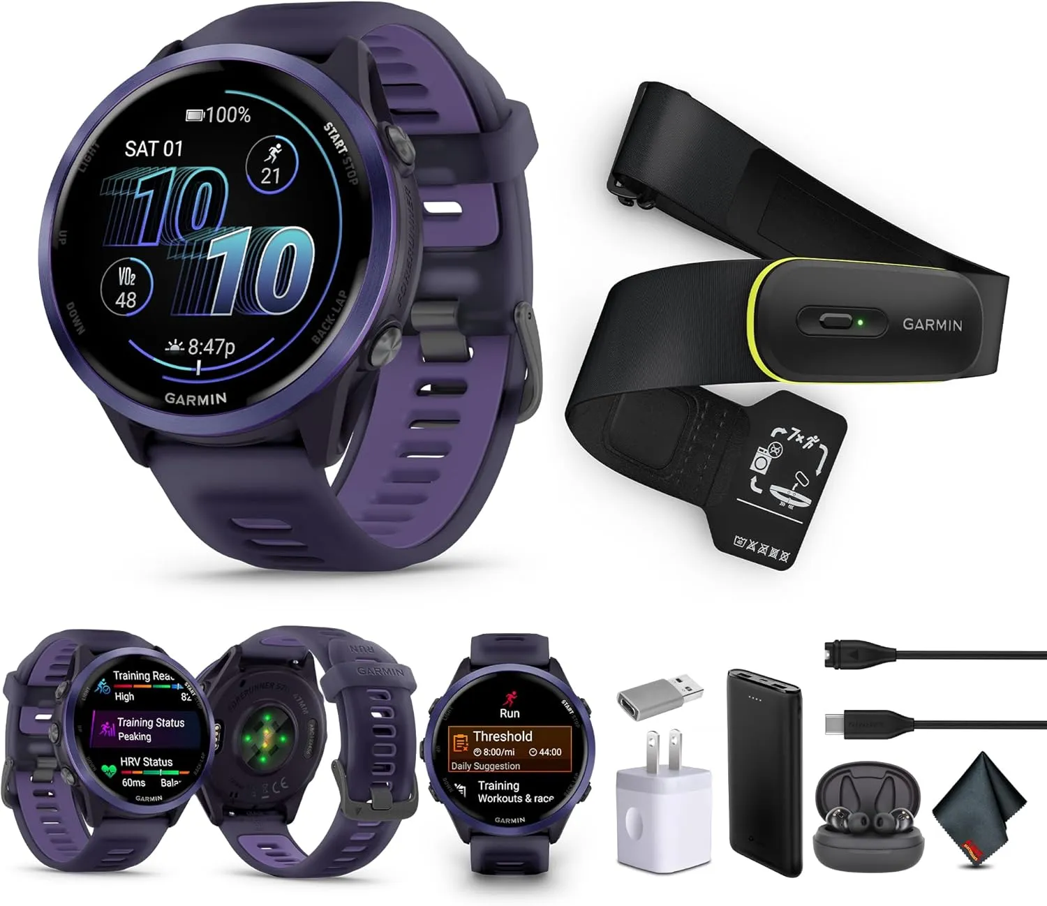 Garmin Forerunner 570 Running Smartwatch, 47MM WiFi, GPS Fitness Watch for Men and Women, Indigo Aluminum with Translucent Imperial Purple/Indigo Band​   Access 600 Fitness Monitor, M-XL​   More