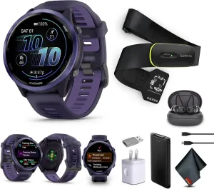 Garmin Forerunner 570 Running Smartwatch, 47MM WiFi, GPS Fitness Watch for Men and Women, Indigo Aluminum with Translucent Imperial Purple/Indigo Band​   Access 600 Fitness Monitor, XS-S​​   More