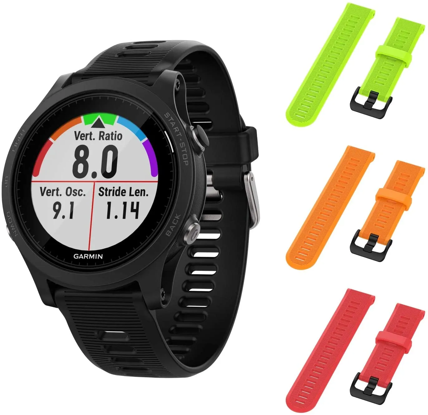 Garmin Forerunner 945 GPS Running Smartwatch with Included Wearable4U 3 Straps Bundle (Lime/Orange/Red)
