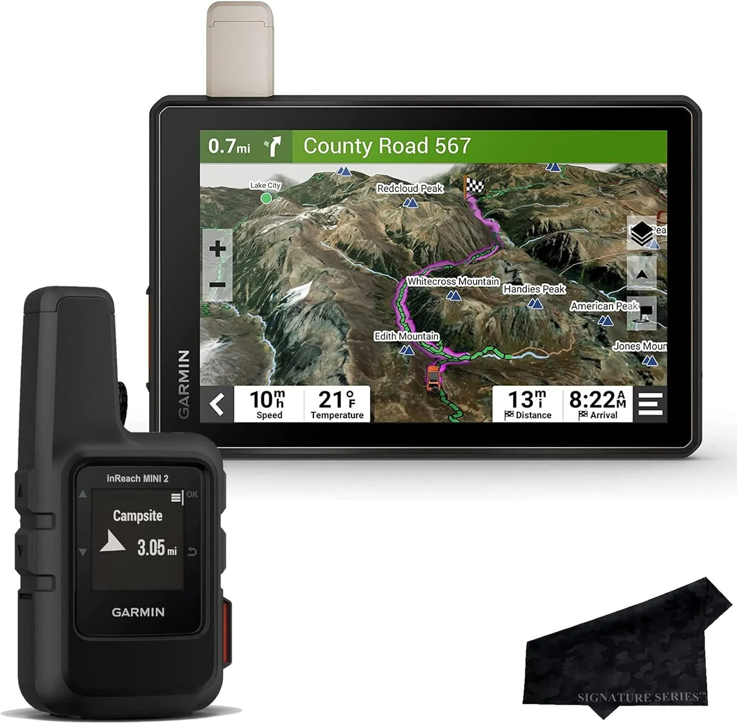 Garmin Tread Overland All-Terrain 8" GPS Navigator w/InReach Mini 2 Hiking GPS and Signature Cloth