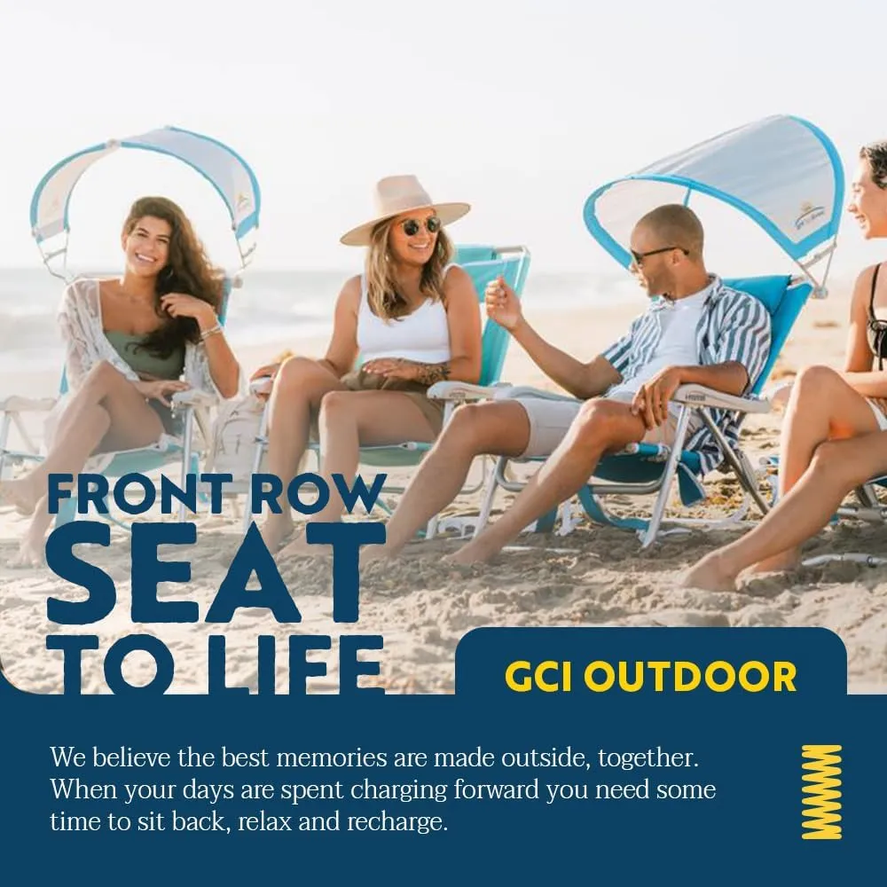 GCI OUTDOOR Sunshade Backpack Beach Chair | Reclining Folding Canopy Chair with Durable Armrests, Drink Holder & Carry Straps, Perfect for Beach Trips & Picnics — Saybrook Blue