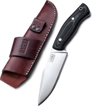 GCS Handmade Black & White Micarta Handle Tactical Survival Fixed Blade Knife D2 Tool Steel with Brown Leather Right or Left Hand Horizontal Fixed Blade Knife Sheath GCS218