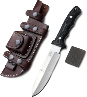 GCS Handmade Black And White Micarta Handle D2 Tool Steel Tactical Hunting Knife with leather sheath Full tang blade designed for Hunting & EDC GCS 115 Brown