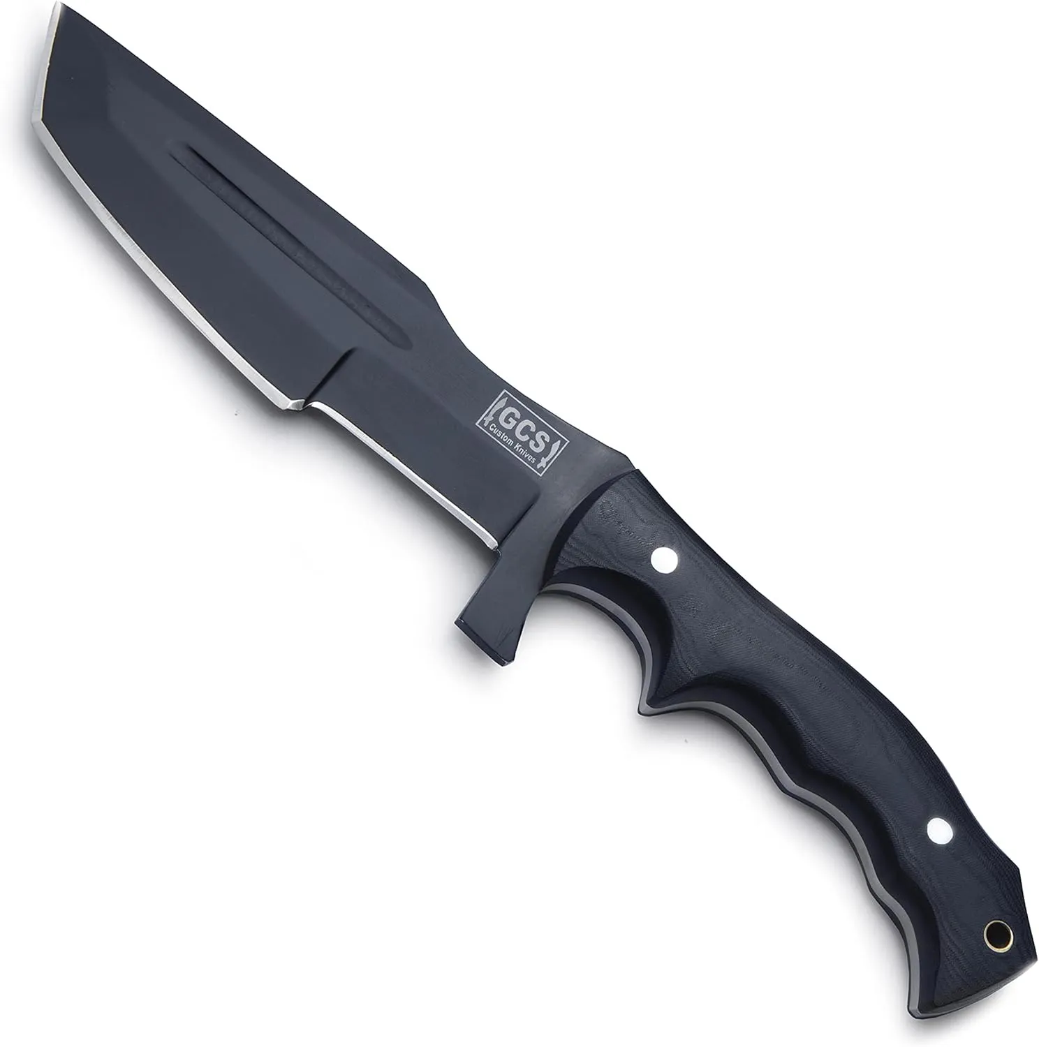GCS Handmade D2 steel Hunting Knife G10 Handle Fixed Blade Knife Right Hand Scout Carry Buffalo leather Sheath and Sharpening Stone for Hunting Camping Survival and EDC