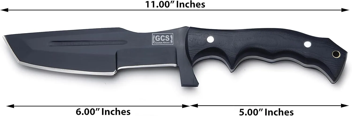 GCS Handmade D2 steel Hunting Knife G10 Handle Fixed Blade Knife Right Hand Scout Carry Buffalo leather Sheath and Sharpening Stone for Hunting Camping Survival and EDC