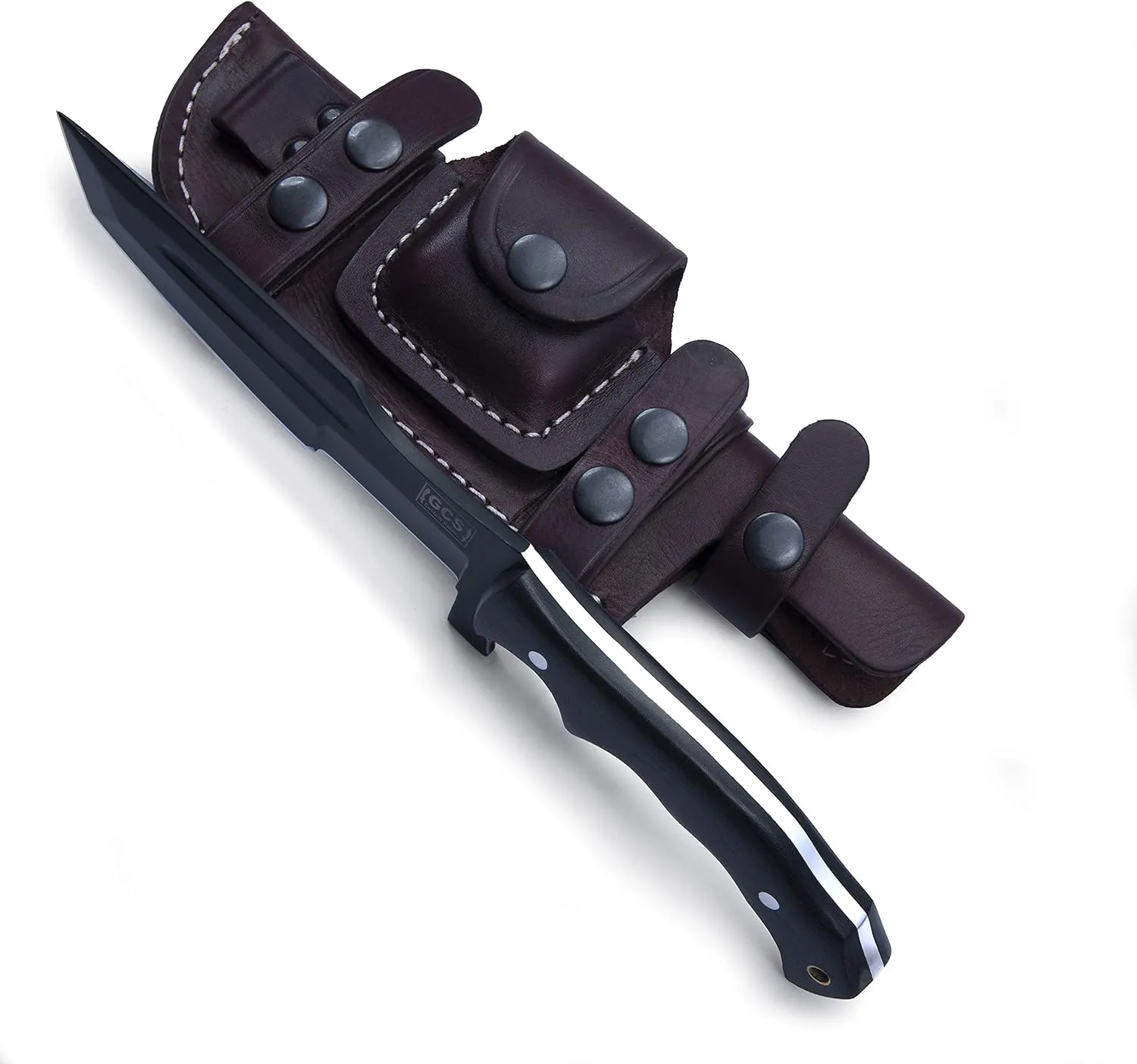 GCS Handmade D2 steel Hunting Knife G10 Handle Fixed Blade Knife Right Hand Scout Carry Buffalo leather Sheath and Sharpening Stone for Hunting Camping Survival and EDC